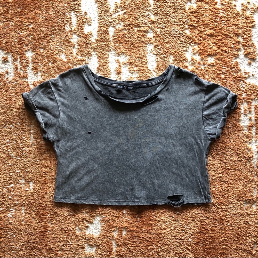 White Fox Boutique Distressed Cropped Tee